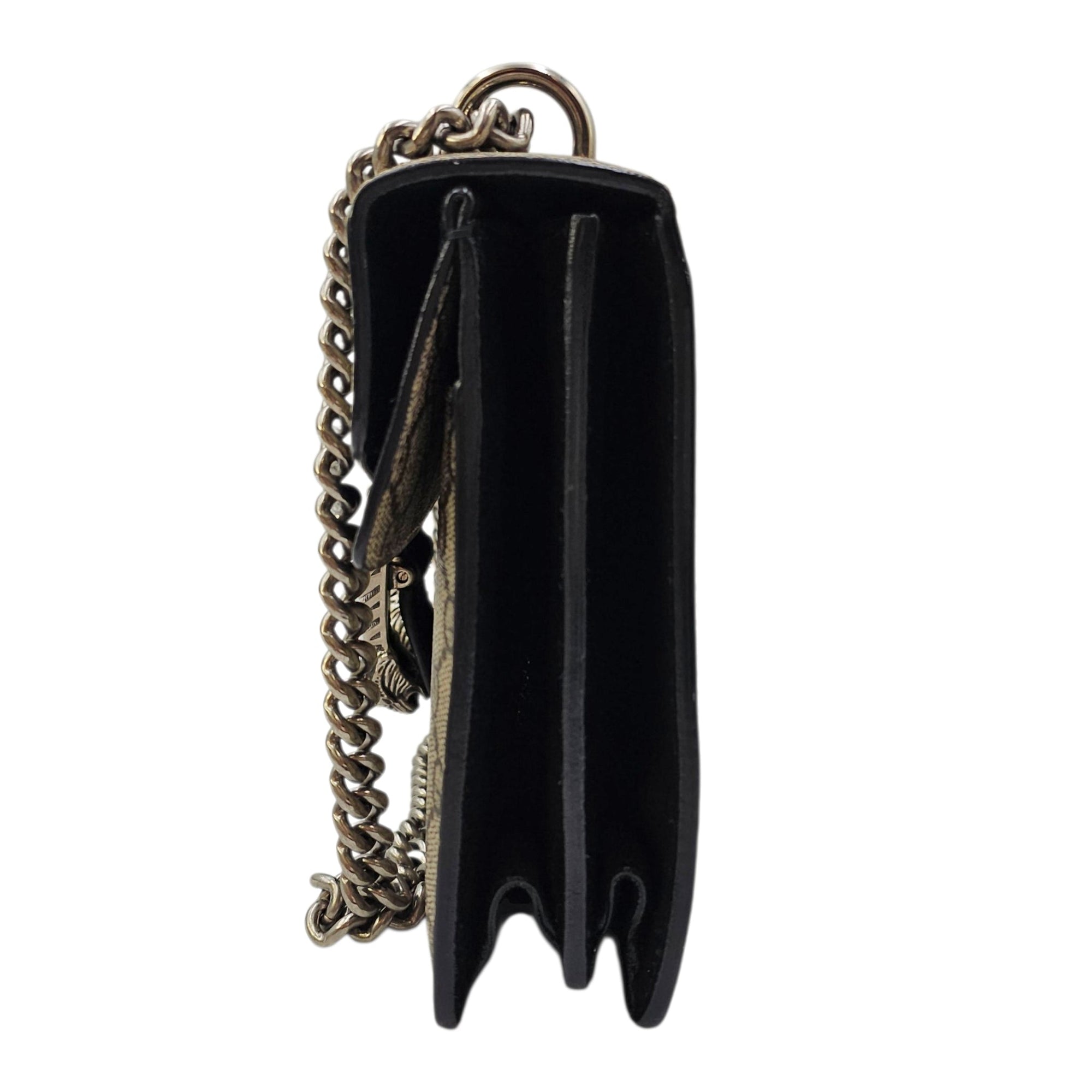 Dionysus GG Supreme with Tiger Head Spur Closure Black Shoulder Bag in Canvas Silver hardware CL2604-20801 3