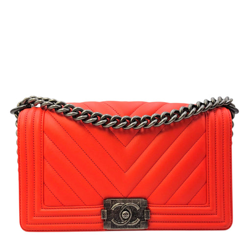 Le Boy Medium Orange Shoulder Bag in Calfskin Ruthenium hardware CL2604-20808 1