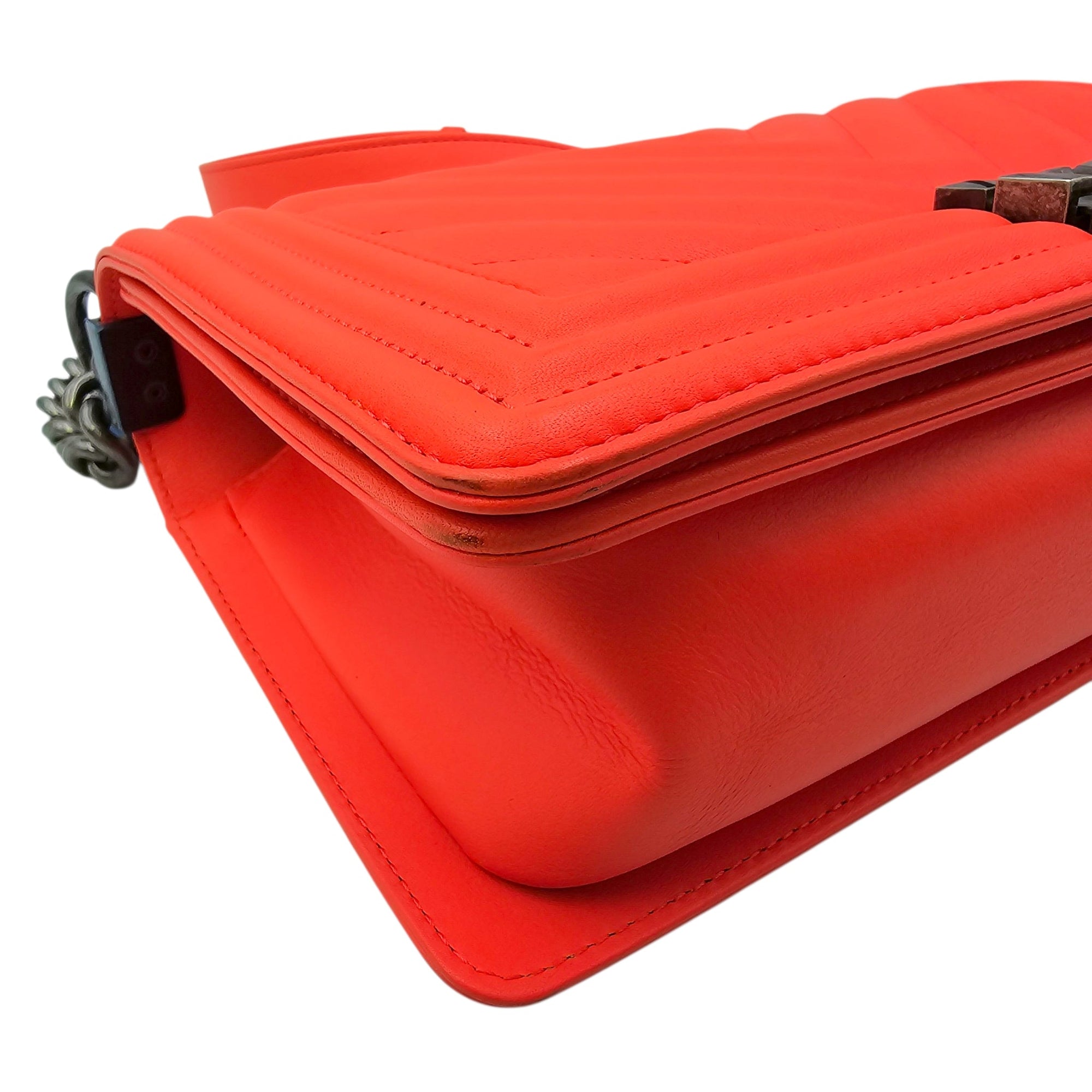 Le Boy Medium Orange Shoulder Bag in Calfskin Ruthenium hardware CL2604-20808 16