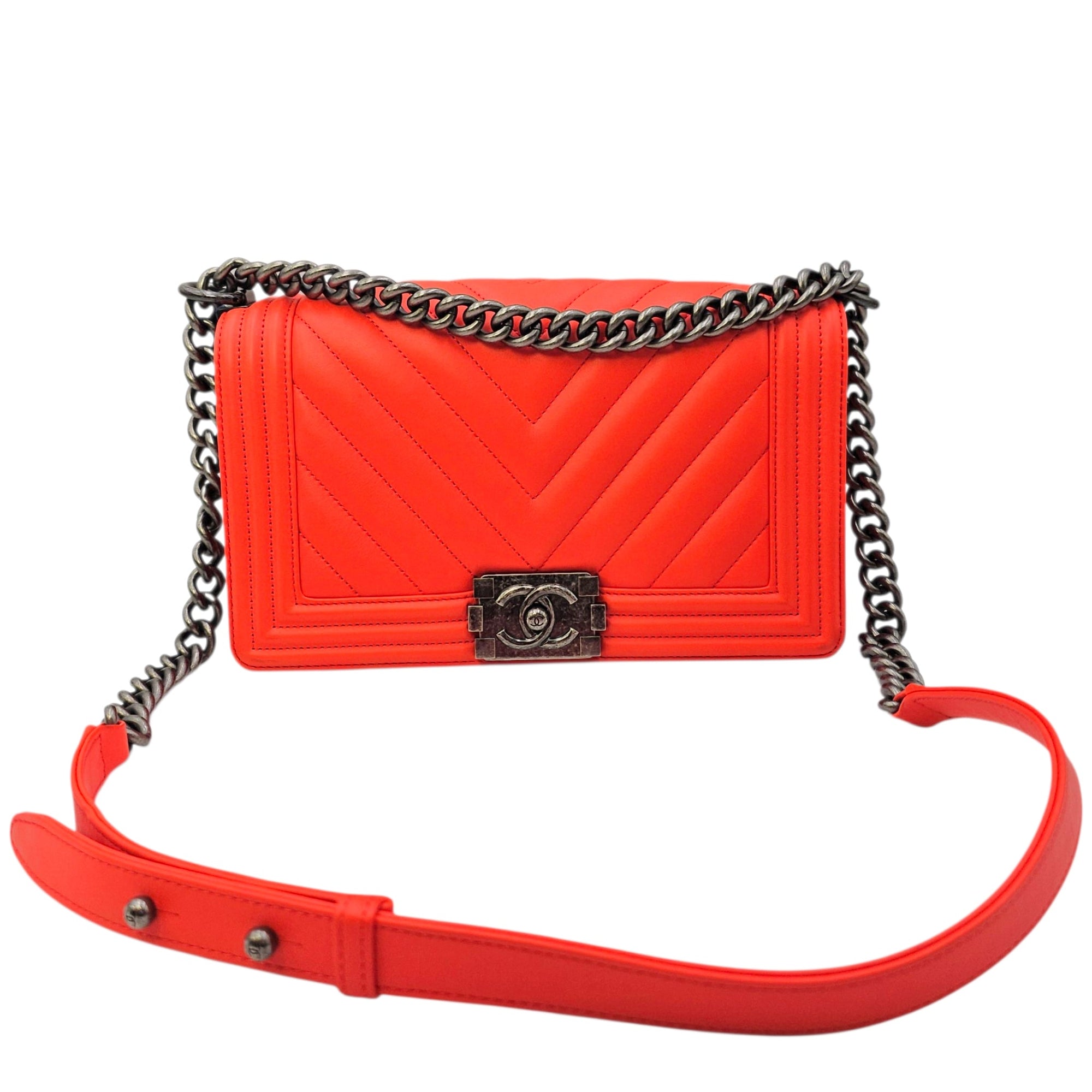 Le Boy Medium Orange Shoulder Bag in Calfskin Ruthenium hardware CL2604-20808 17