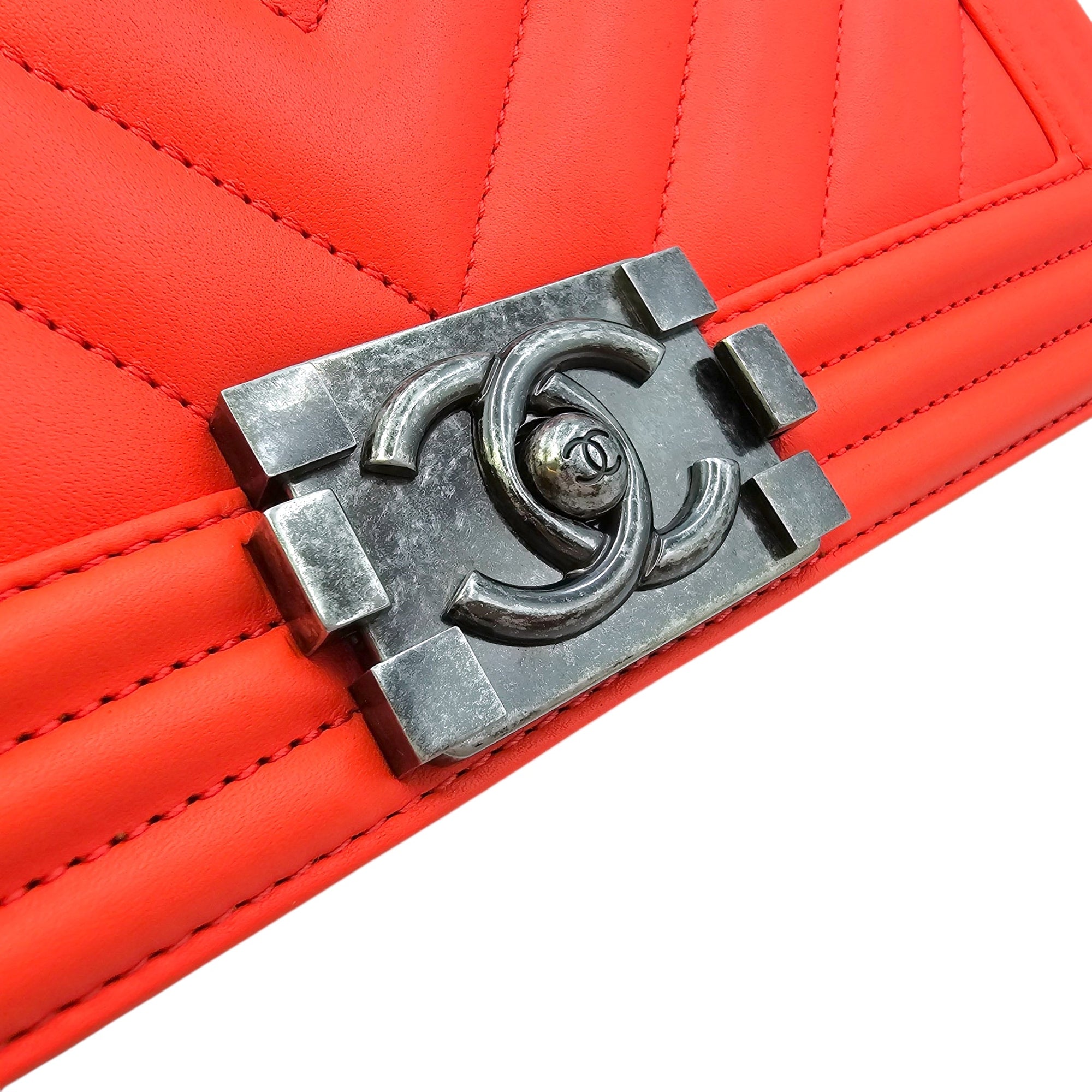 Le Boy Medium Orange Shoulder Bag in Calfskin Ruthenium hardware CL2604-20808 8