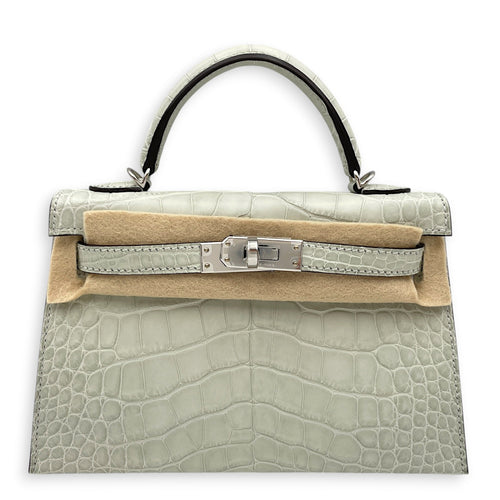 Sellier Kelly 20 Gris Neve in Matte Alligator Palladium hardware CL2604-20831 1