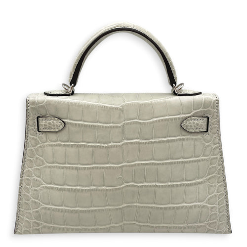 Sellier Kelly 20 Gris Neve in Matte Alligator Palladium hardware CL2604-20831 2