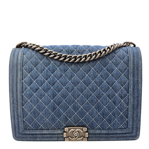Le boy Flap Large Blue Shoulder Bag in Denim Ruthenium hardware CL2604-20836 1
