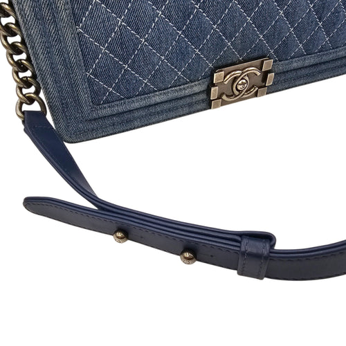 Le boy Flap Large Blue Shoulder Bag in Denim Ruthenium hardware CL2604-20836 11