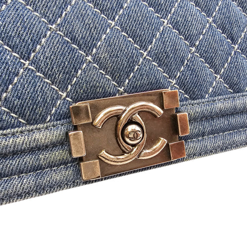 Le boy Flap Large Blue Shoulder Bag in Denim Ruthenium hardware CL2604-20836 12