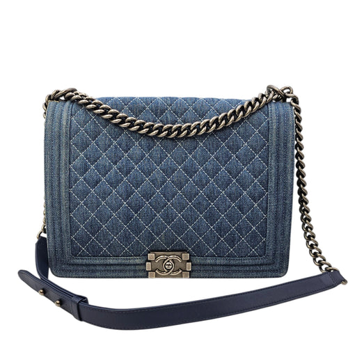Le boy Flap Large Blue Shoulder Bag in Denim Ruthenium hardware CL2604-20836 17
