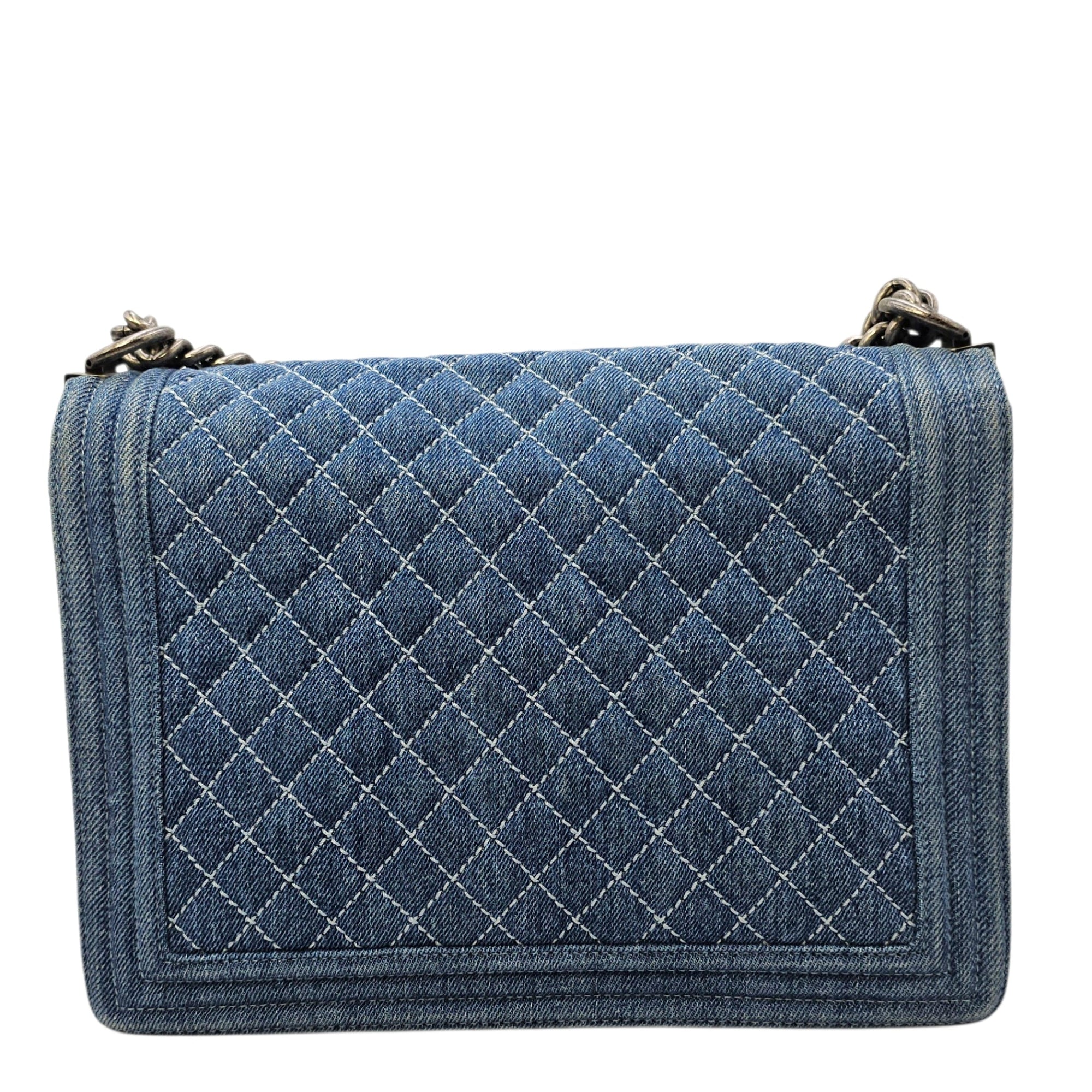 Le boy Flap Large Blue Shoulder Bag in Denim Ruthenium hardware CL2604-20836 2
