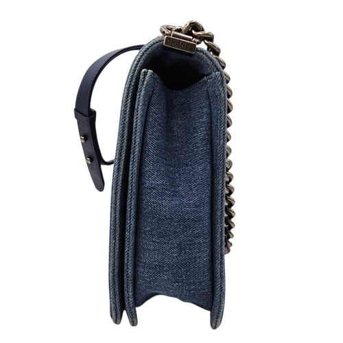 Le boy Flap Large Blue Shoulder Bag in Denim Ruthenium hardware CL2604-20836 4