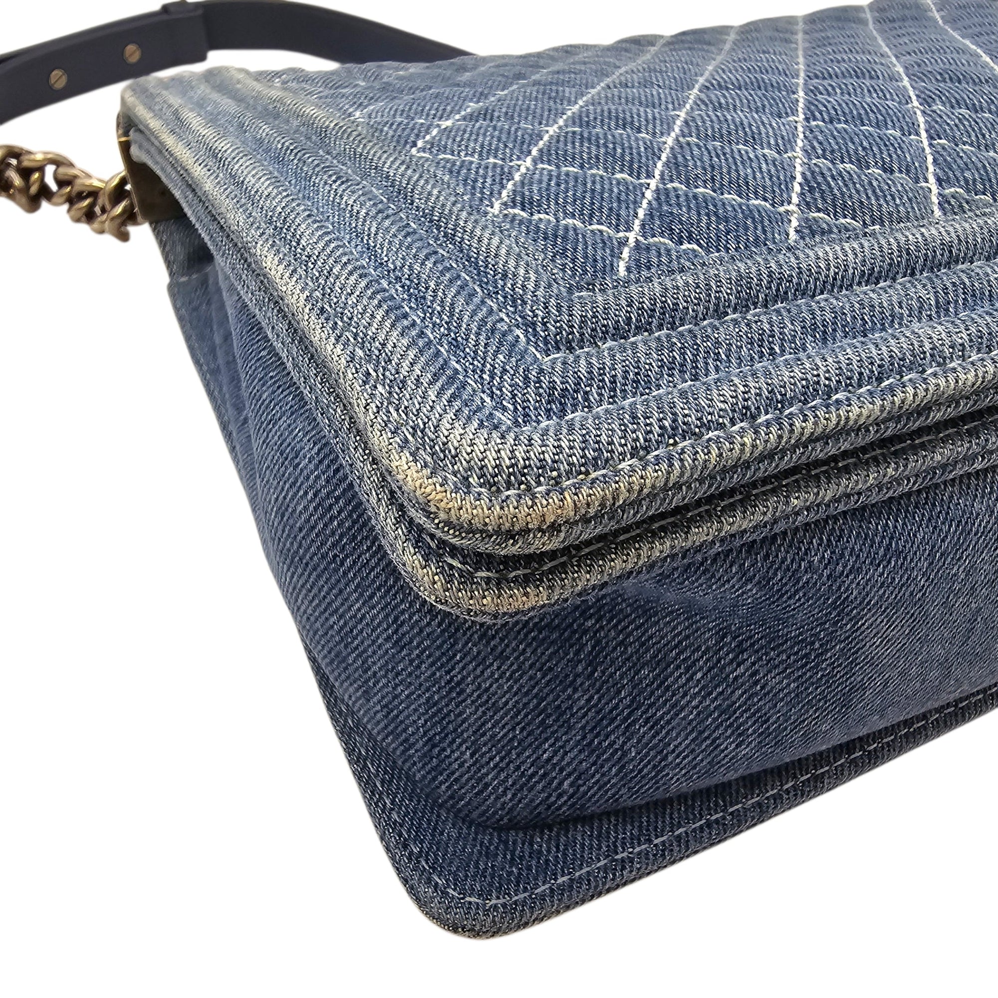 Le boy Flap Large Blue Shoulder Bag in Denim Ruthenium hardware CL2604-20836 6