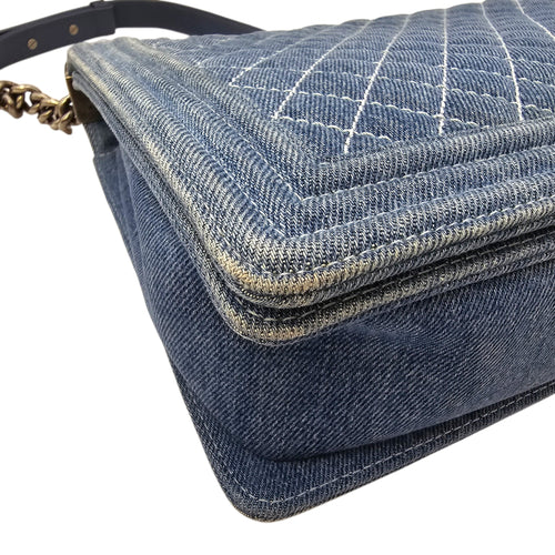 Le boy Flap Large Blue Shoulder Bag in Denim Ruthenium hardware CL2604-20836 6