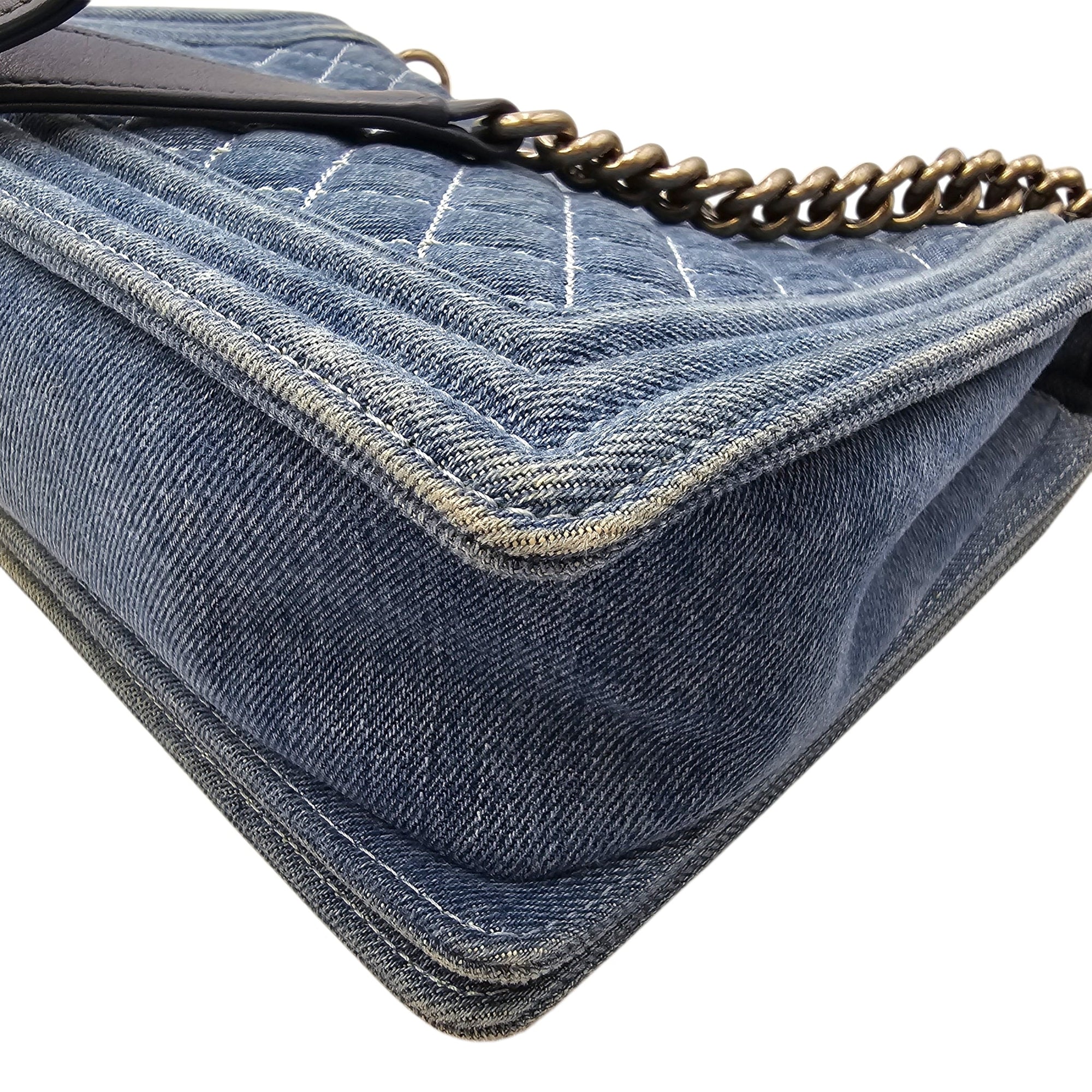 Le boy Flap Large Blue Shoulder Bag in Denim Ruthenium hardware CL2604-20836 7