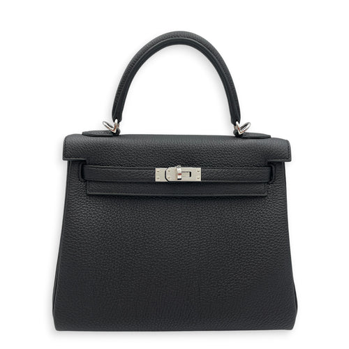 Kelly 25 Black in Togo Palladium hardware