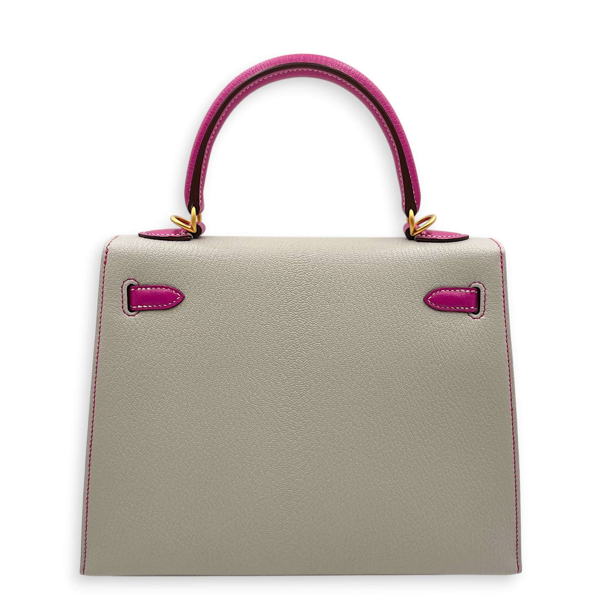 HSS Sellier Kelly 25 Gris Perle/Magnolia in Chevre Mysore Brushed Gold hardware CL2604-20859 2