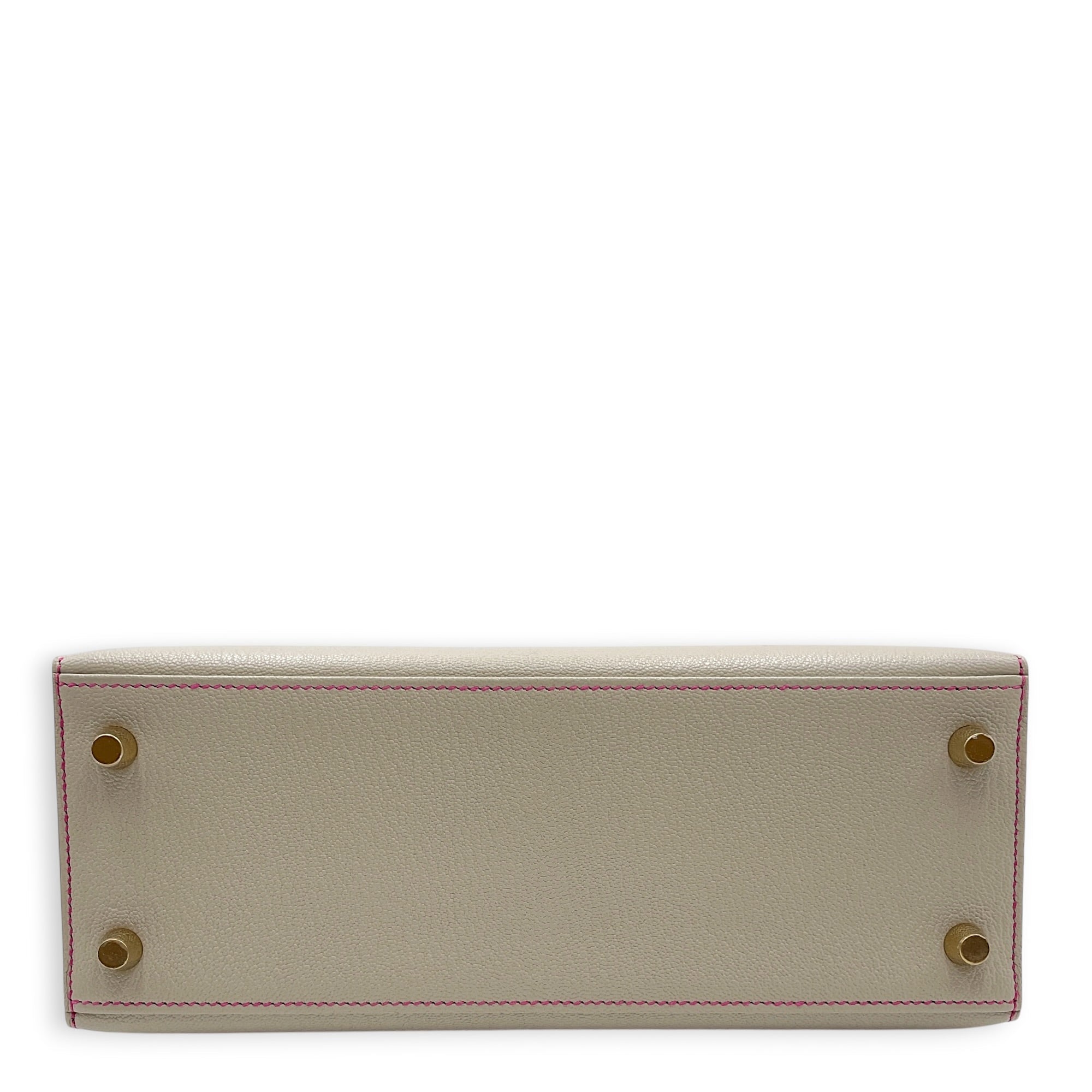 HSS Sellier Kelly 25 Gris Perle/Magnolia in Chevre Mysore Brushed Gold hardware CL2604-20859 5