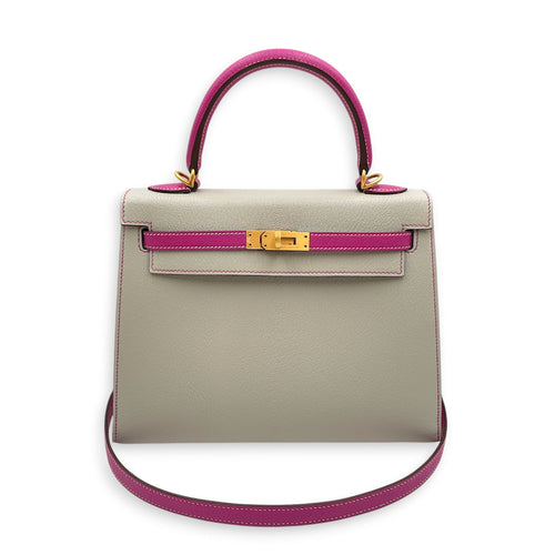 HSS Sellier Kelly 25 Gris Perle/Magnolia in Chevre Mysore Brushed Gold hardware CL2604-20859 7