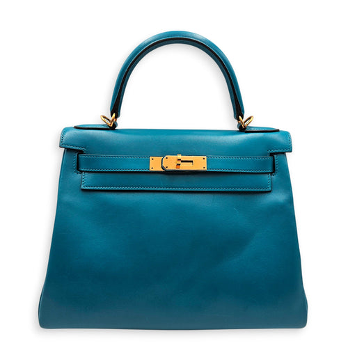 Kelly 28 Blue Izmir in Tadelakt Gold hardware CL2604-20866 1