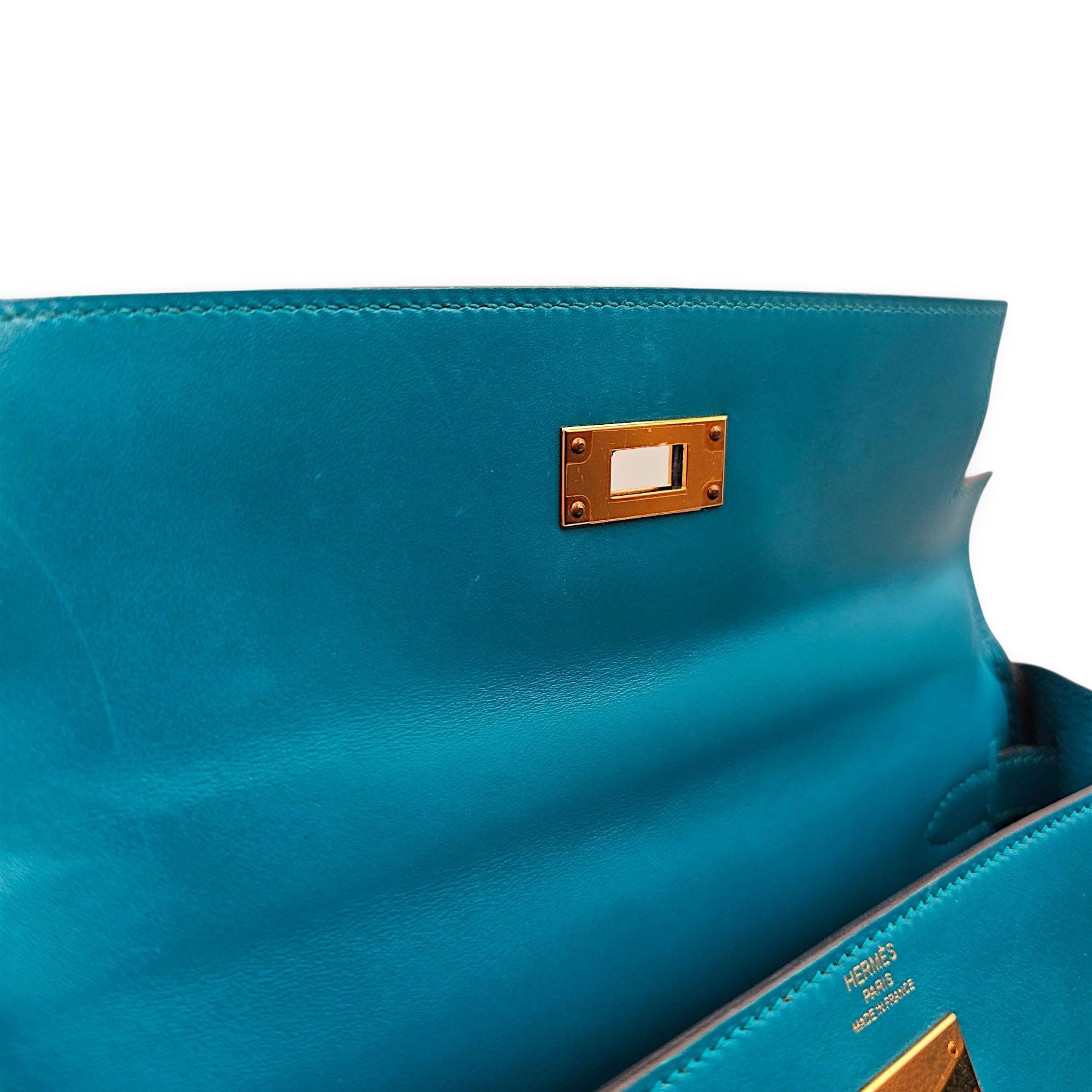 Kelly 28 Blue Izmir in Tadelakt Gold hardware CL2604-20866 10