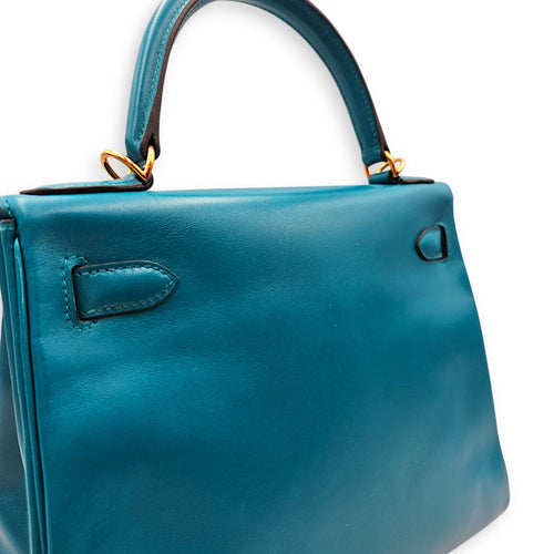 Kelly 28 Blue Izmir in Tadelakt Gold hardware CL2604-20866 12
