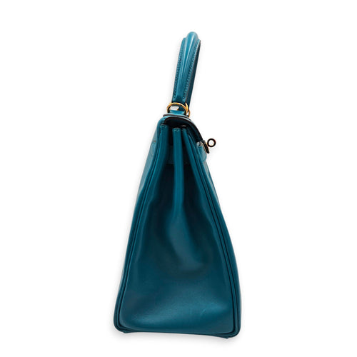 Kelly 28 Blue Izmir in Tadelakt Gold hardware CL2604-20866 4