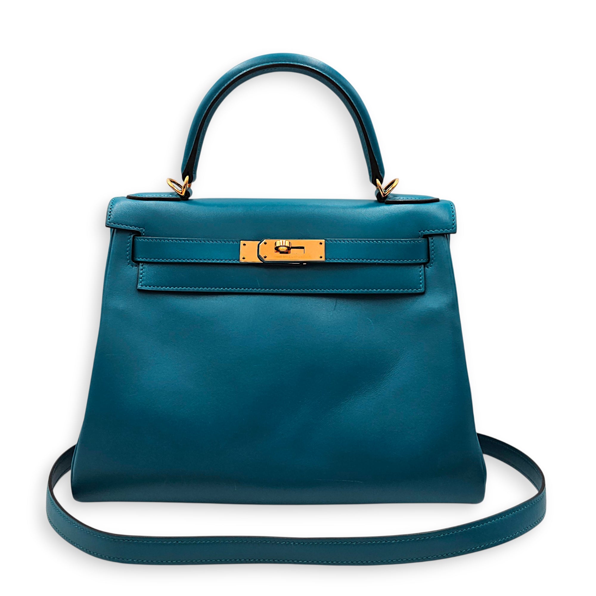 Kelly 28 Blue Izmir in Tadelakt Gold hardware CL2604-20866 7