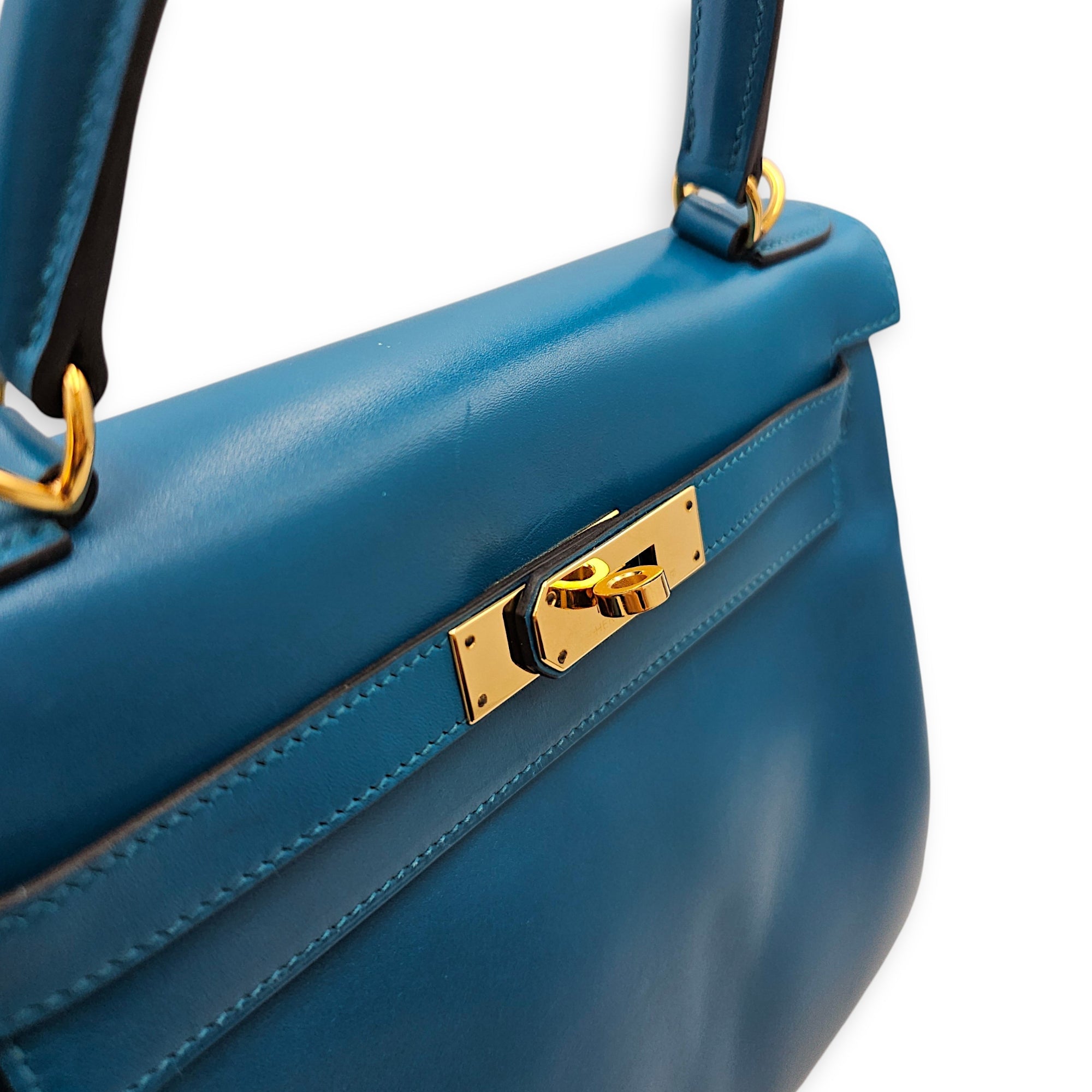 Kelly 28 Blue Izmir in Tadelakt Gold hardware CL2604-20866 8