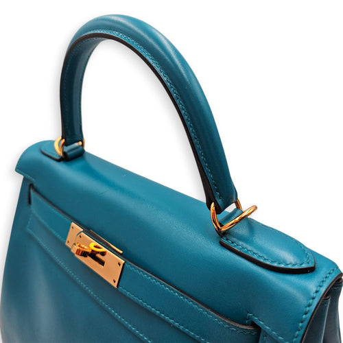 Kelly 28 Blue Izmir in Tadelakt Gold hardware CL2604-20866 9