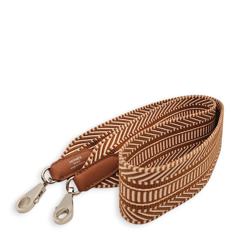 Sangle Cavale. 50mm by 85cm Gold Shoulder strap in Toile/Swift Palladium hardware