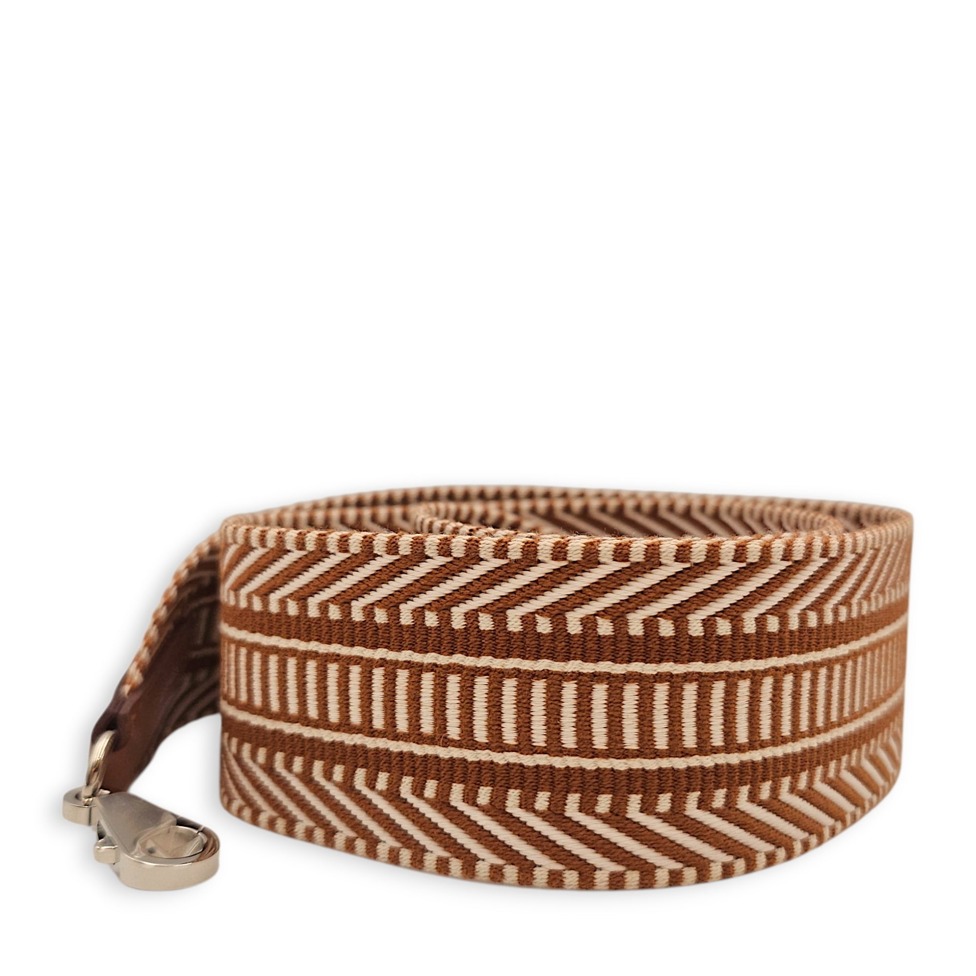 Sangle Cavale. 50mm by 85cm Gold Shoulder strap in Toile/Swift Palladium hardware