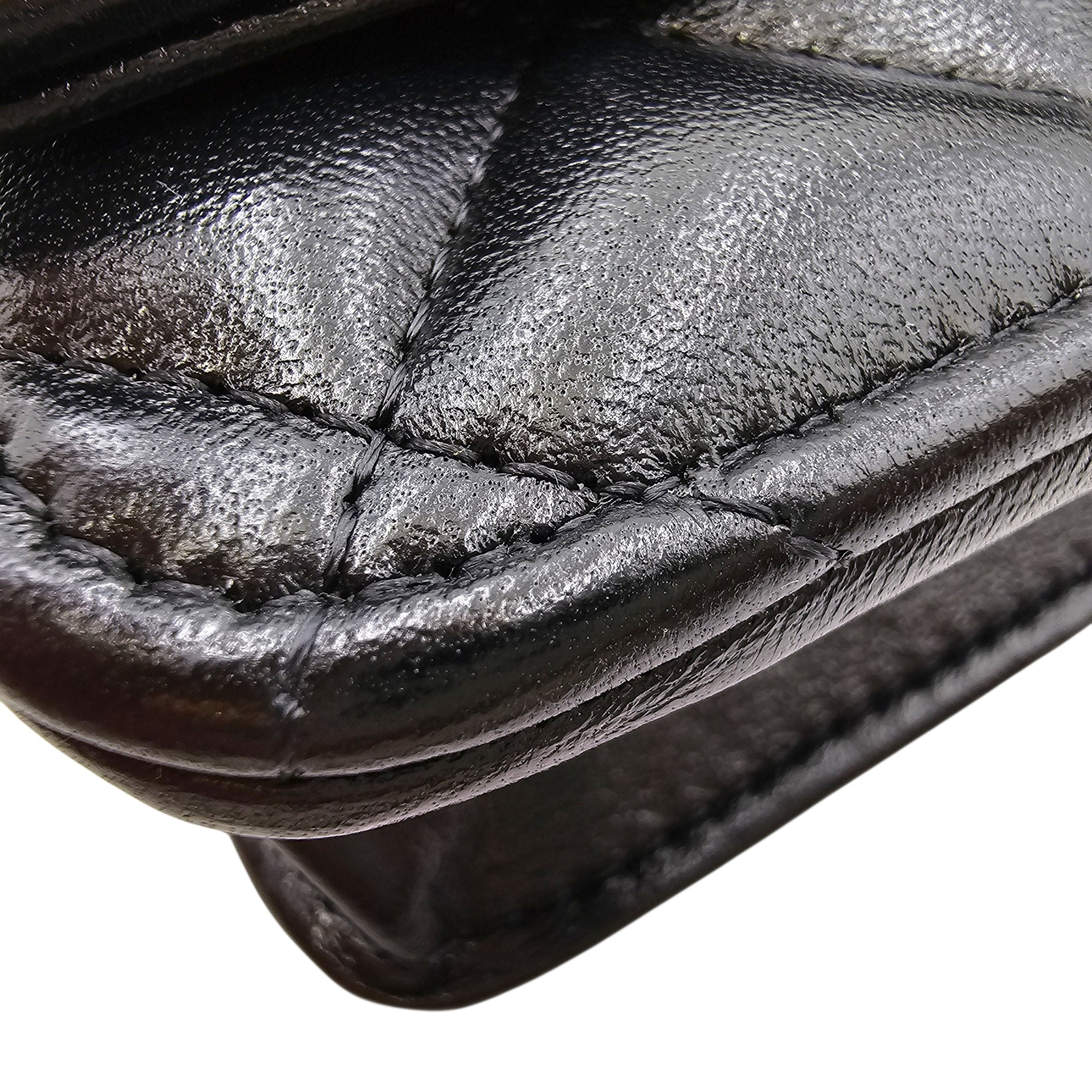 Camellia Pearl Crush WOC Black Crossbody Bag in Lambskin Gold hardware
