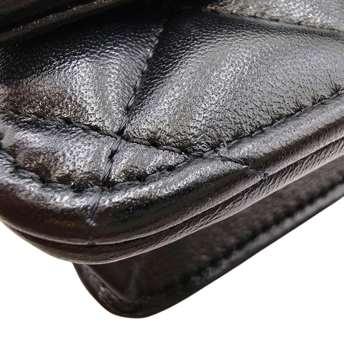 Camellia Pearl Crush WOC Black Crossbody Bag in Lambskin Gold hardware