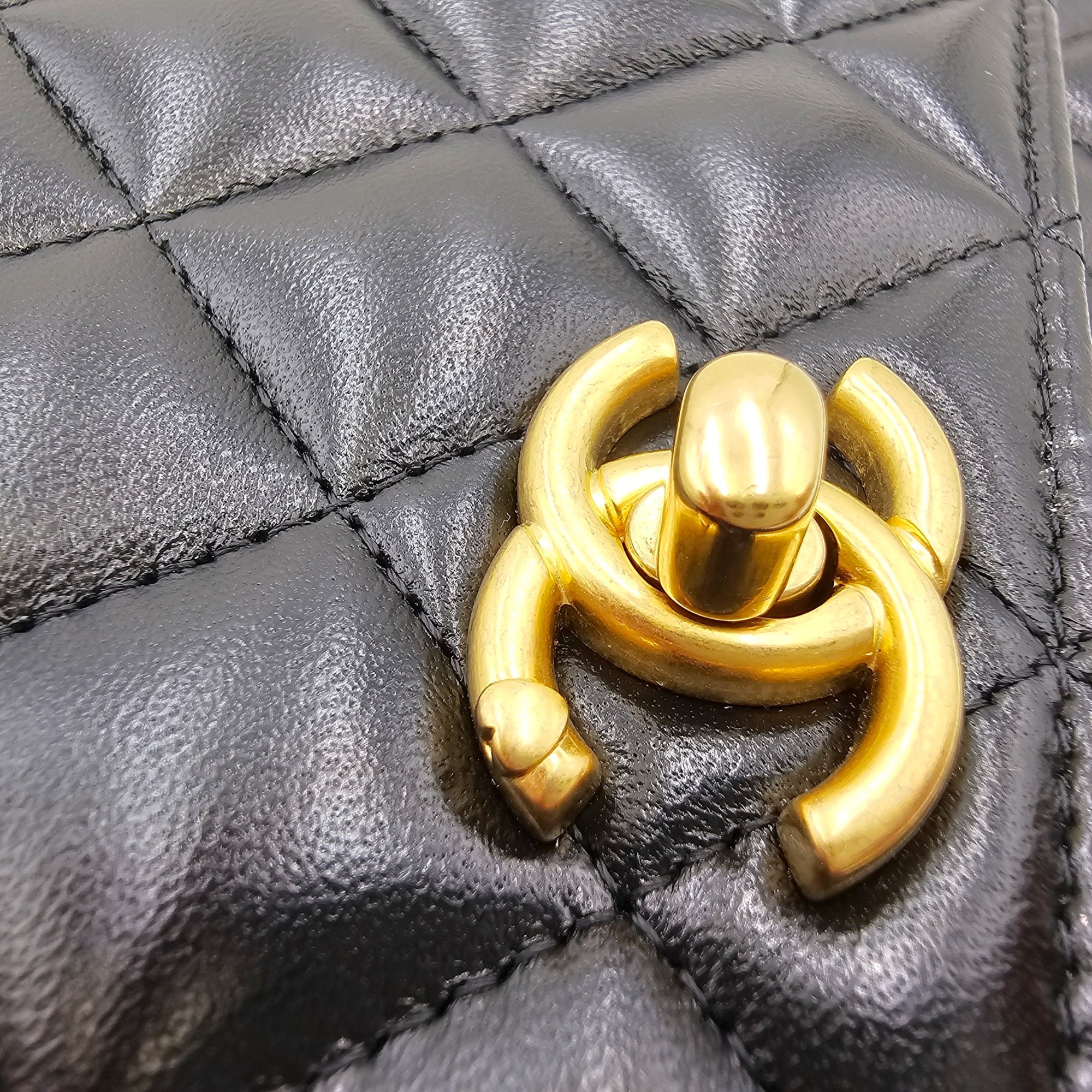 Camellia Pearl Crush WOC Black Crossbody Bag in Lambskin Gold hardware