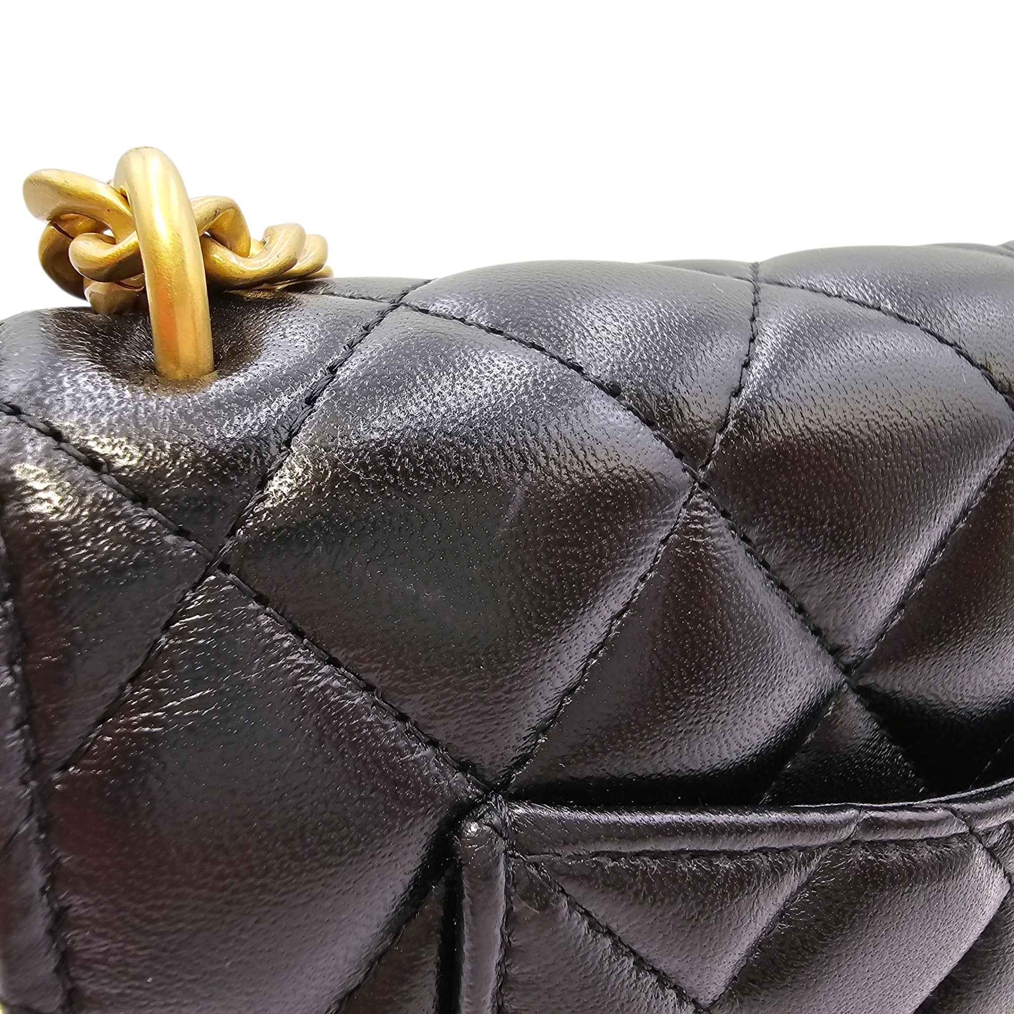 Camellia Pearl Crush WOC Black Crossbody Bag in Lambskin Gold hardware