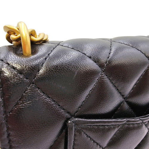 Camellia Pearl Crush WOC Black Crossbody Bag in Lambskin Gold hardware