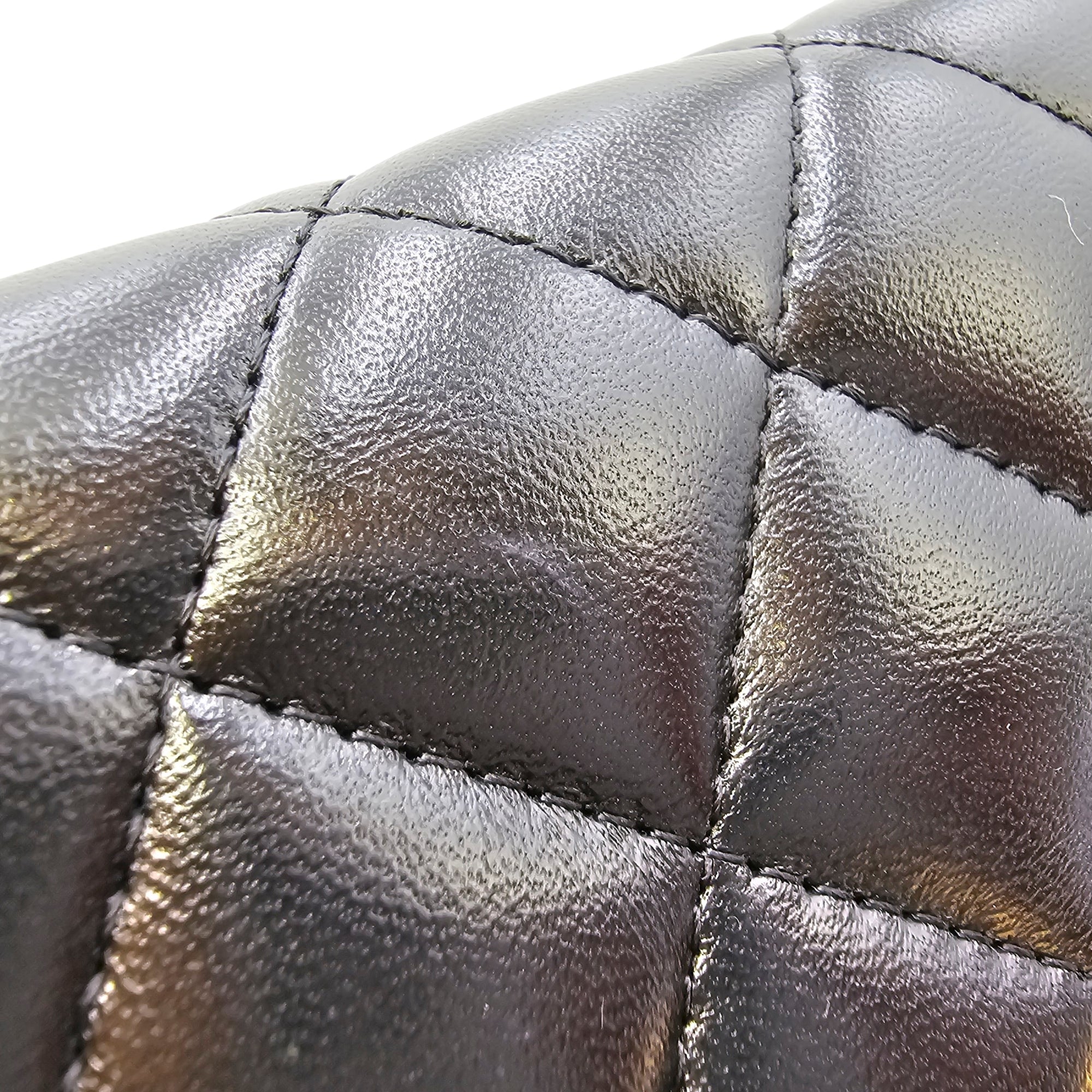 Camellia Pearl Crush WOC Black Crossbody Bag in Lambskin Gold hardware