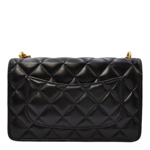 Camellia Pearl Crush WOC Black Crossbody Bag in Lambskin Gold hardware