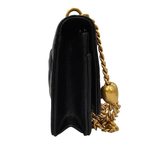 Camellia Pearl Crush WOC Black Crossbody Bag in Lambskin Gold hardware