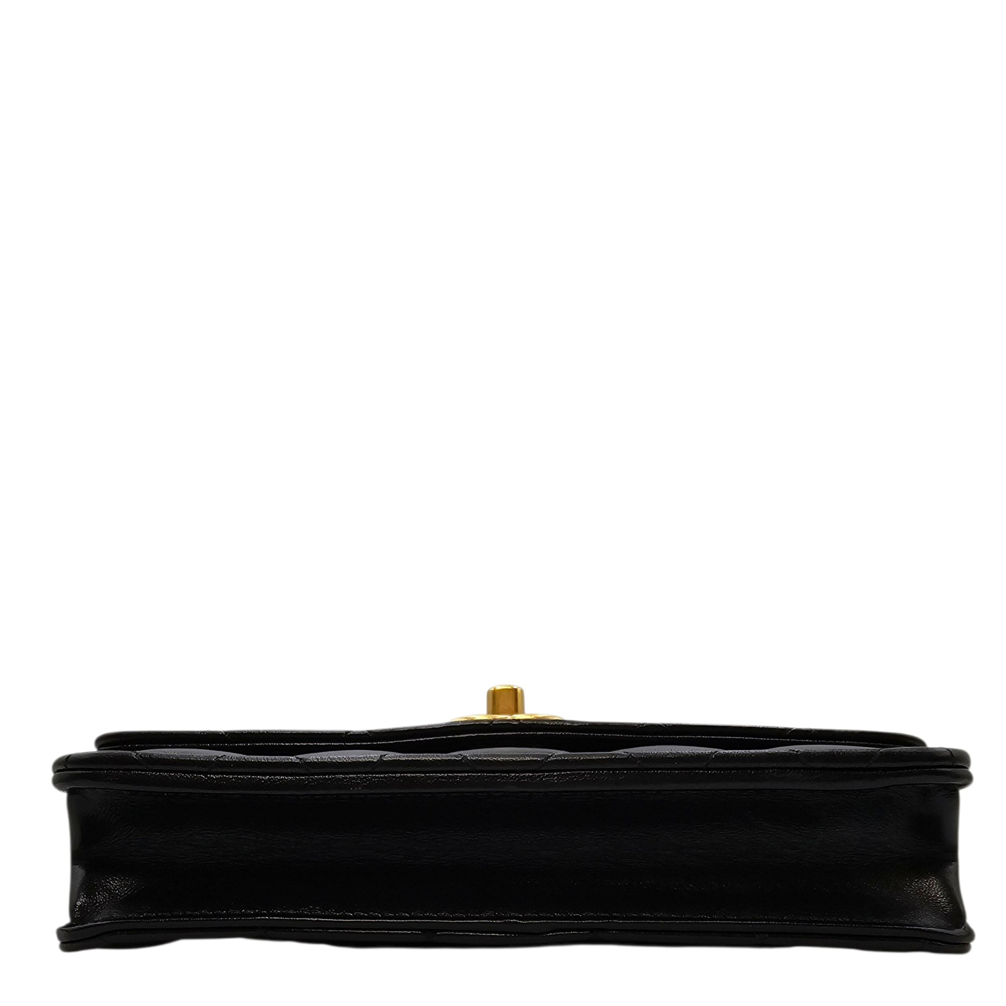 Camellia Pearl Crush WOC Black Crossbody Bag in Lambskin Gold hardware