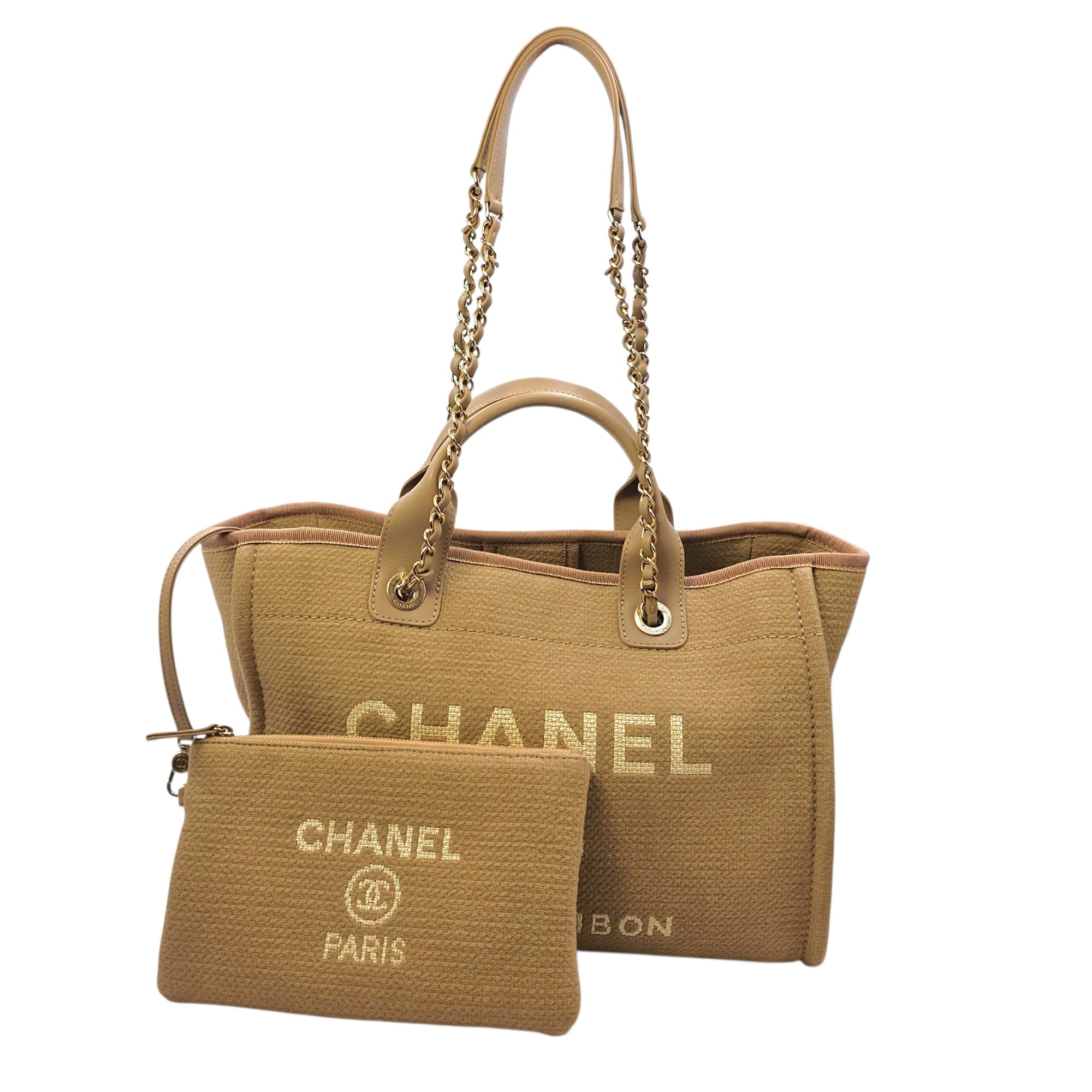 Deauville Small Beige Tote Bag in Canvas Gold hardware CL2604-20888 17