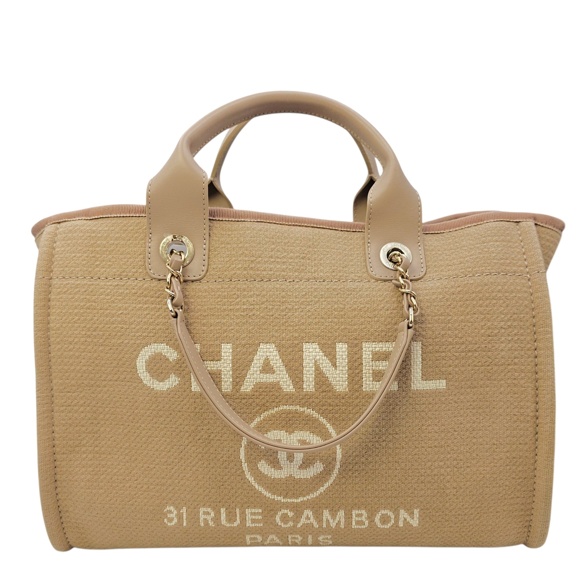 Deauville Small Beige Tote Bag in Canvas Gold hardware CL2604-20888 2