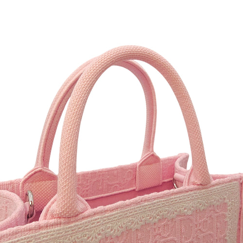 Spring/Summer 2026 Dioramour Embroidered Book Tote Pink Top Handle Bag in Canvas Silver hardware CL2604-20893 11