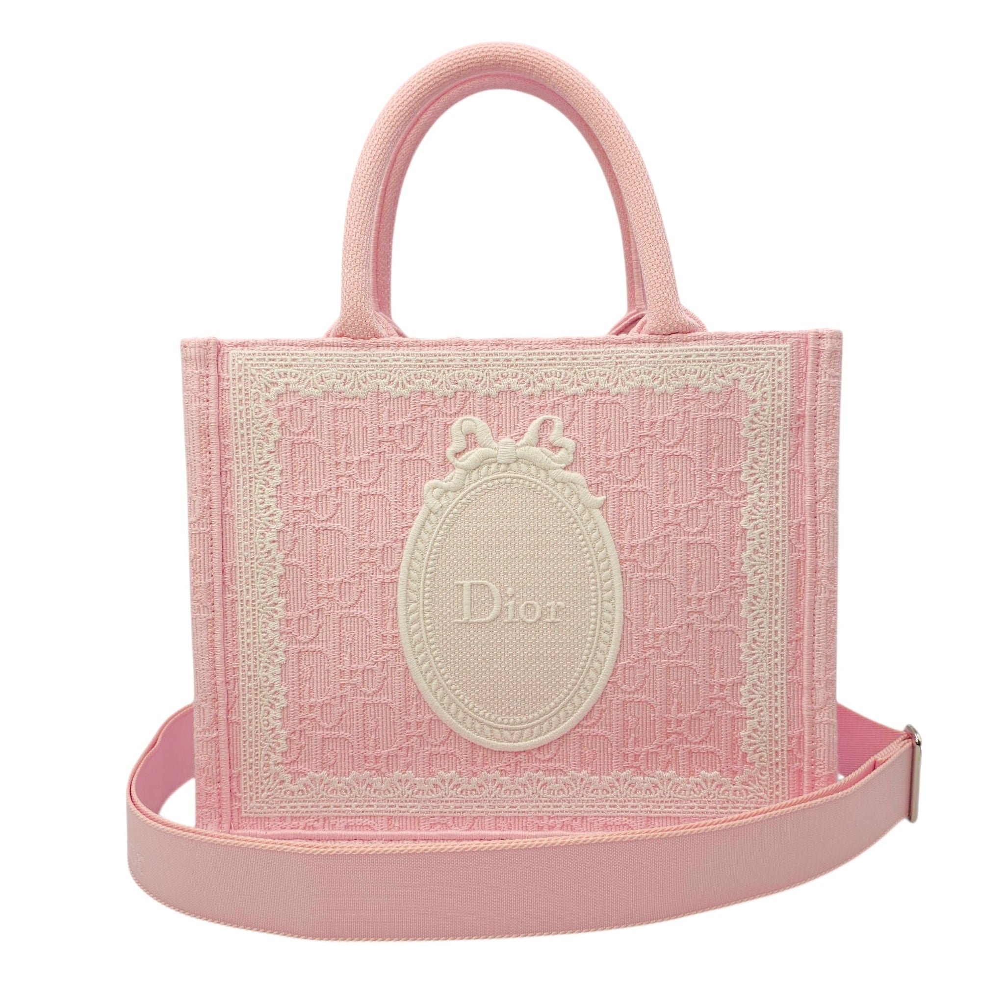 Spring/Summer 2026 Dioramour Embroidered Book Tote Pink Top Handle Bag in Canvas Silver hardware CL2604-20893 12