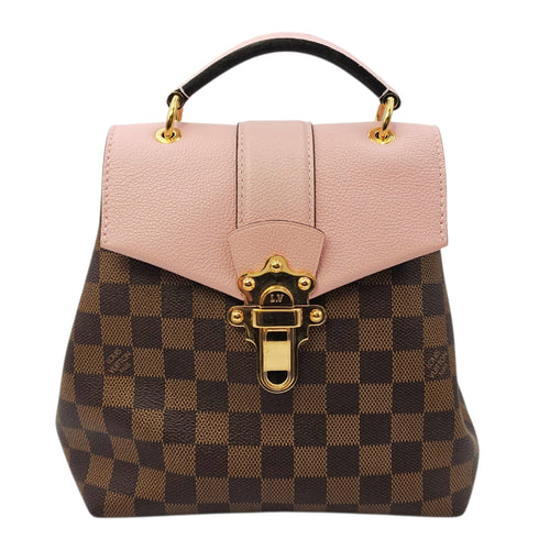 Damier Ebene Clapton Powder Pink Backpack in Damier Ebene Gold hardware CL2604-20894 1