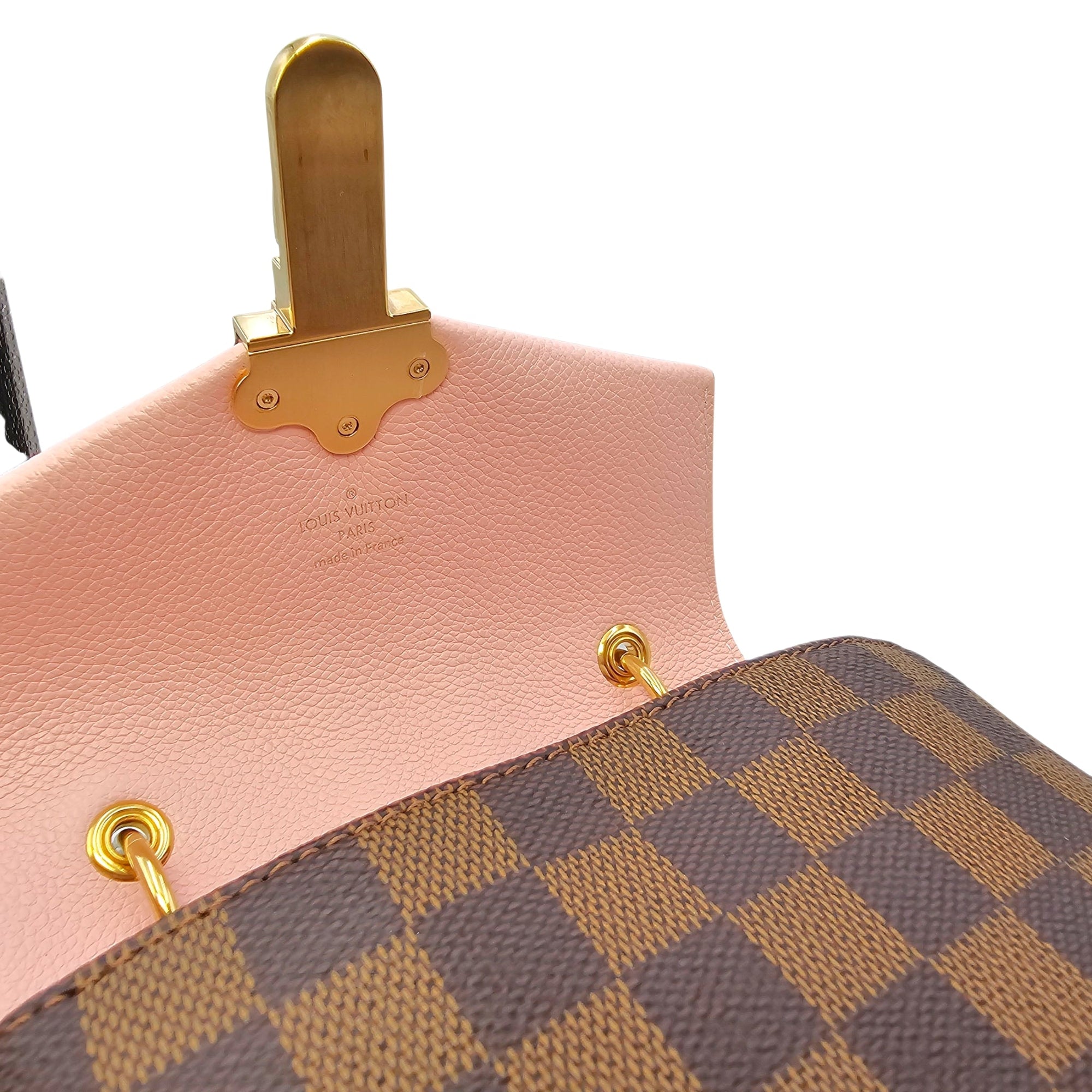 Damier Ebene Clapton Powder Pink Backpack in Damier Ebene Gold hardware CL2604-20894 10