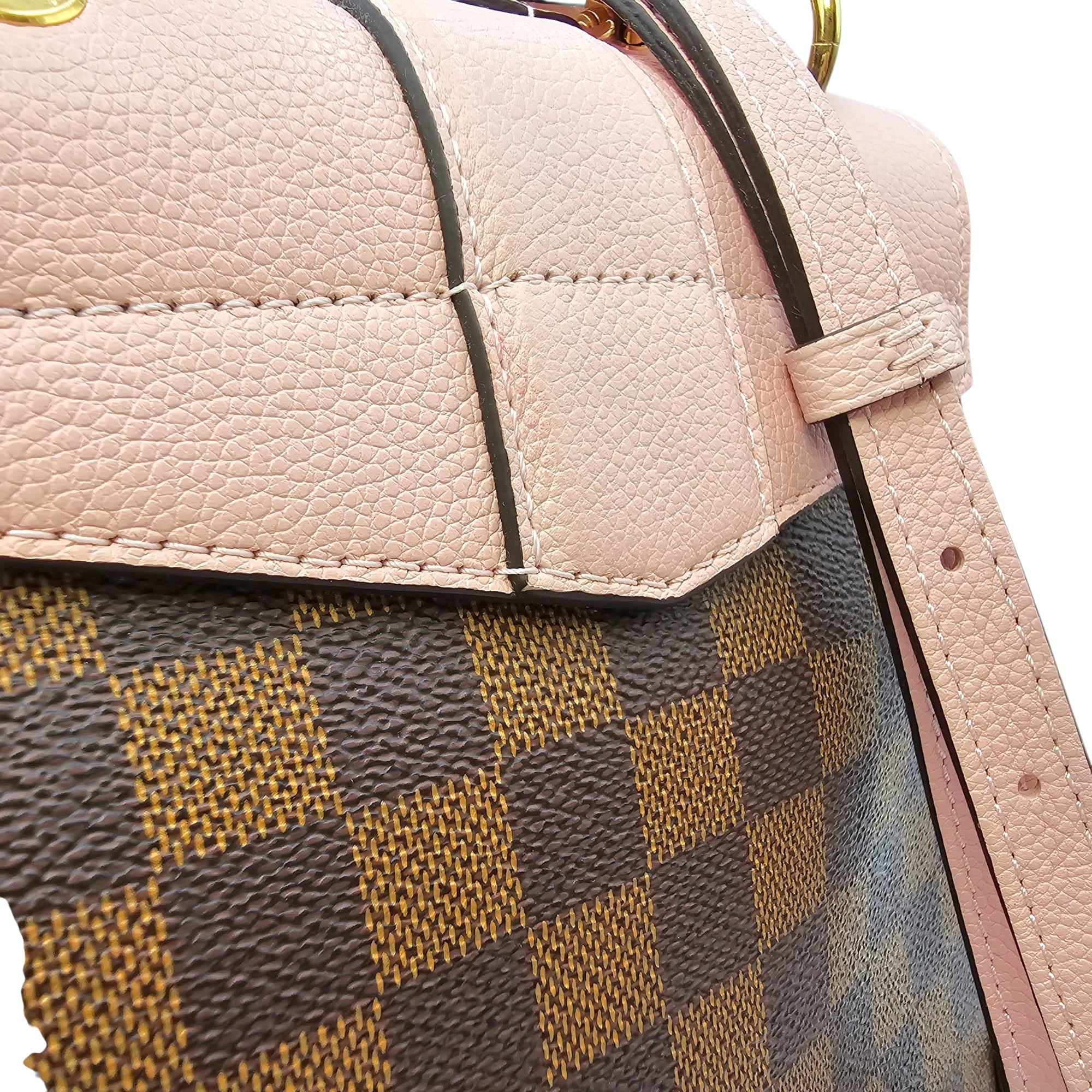 Damier Ebene Clapton Powder Pink Backpack in Damier Ebene Gold hardware CL2604-20894 11
