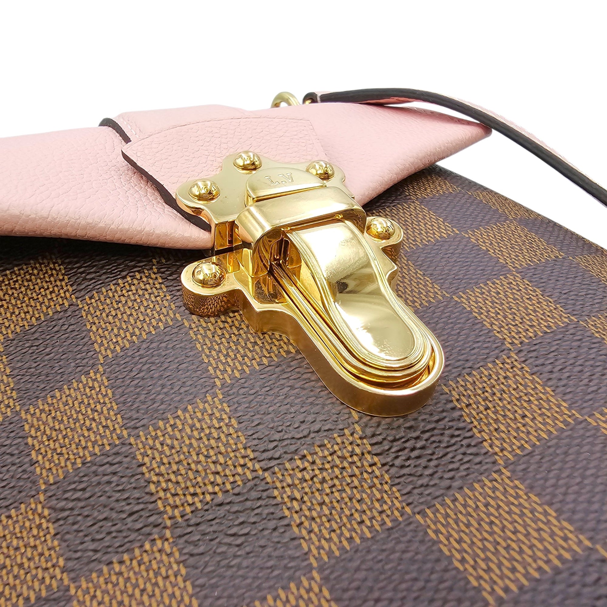 Damier Ebene Clapton Powder Pink Backpack in Damier Ebene Gold hardware CL2604-20894 13