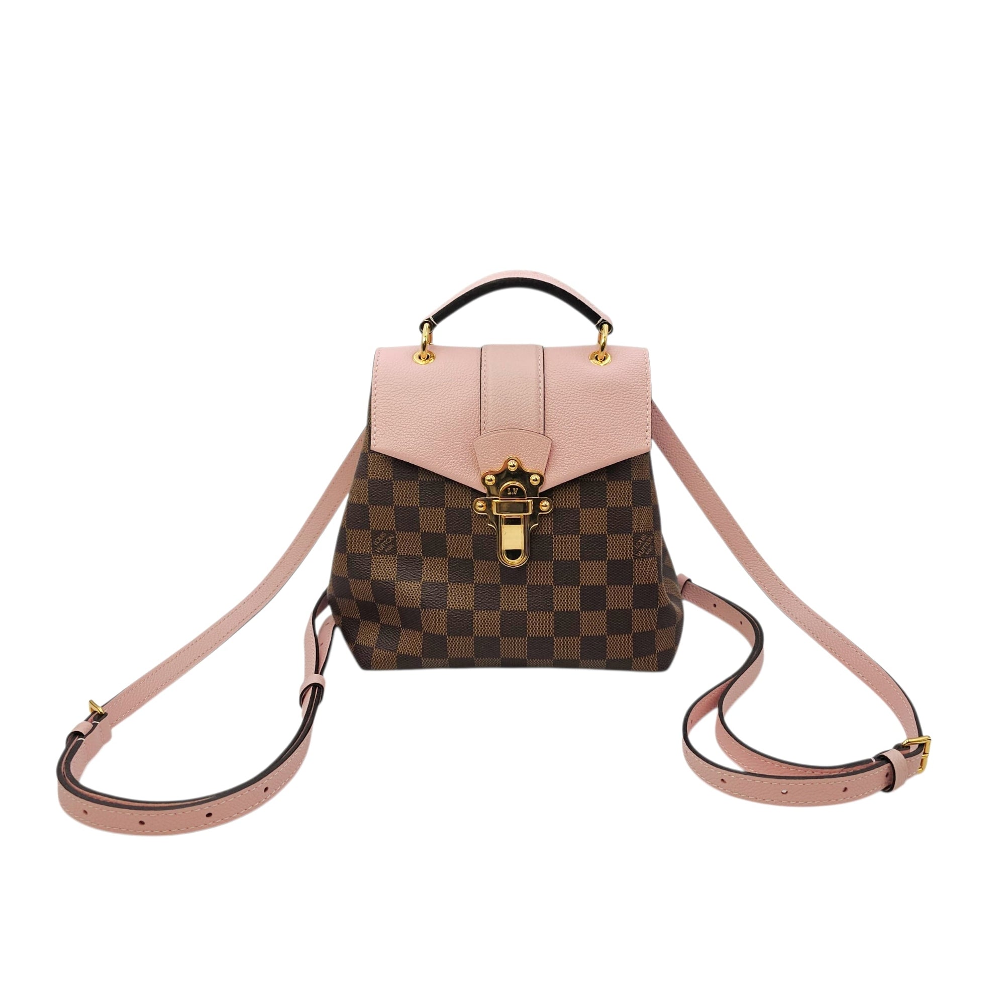 Damier Ebene Clapton Powder Pink Backpack in Damier Ebene Gold hardware CL2604-20894 17