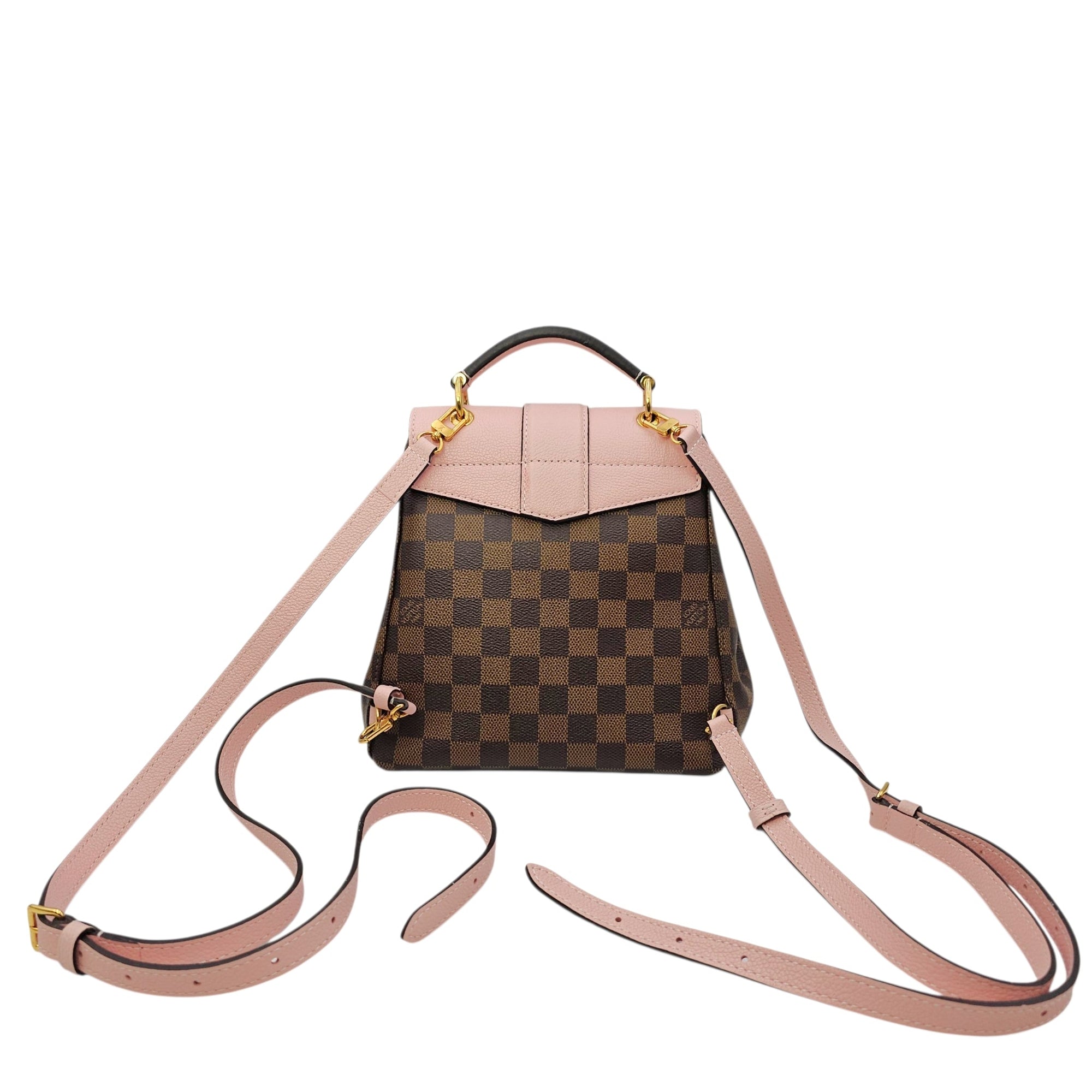 Damier Ebene Clapton Powder Pink Backpack in Damier Ebene Gold hardware CL2604-20894 2