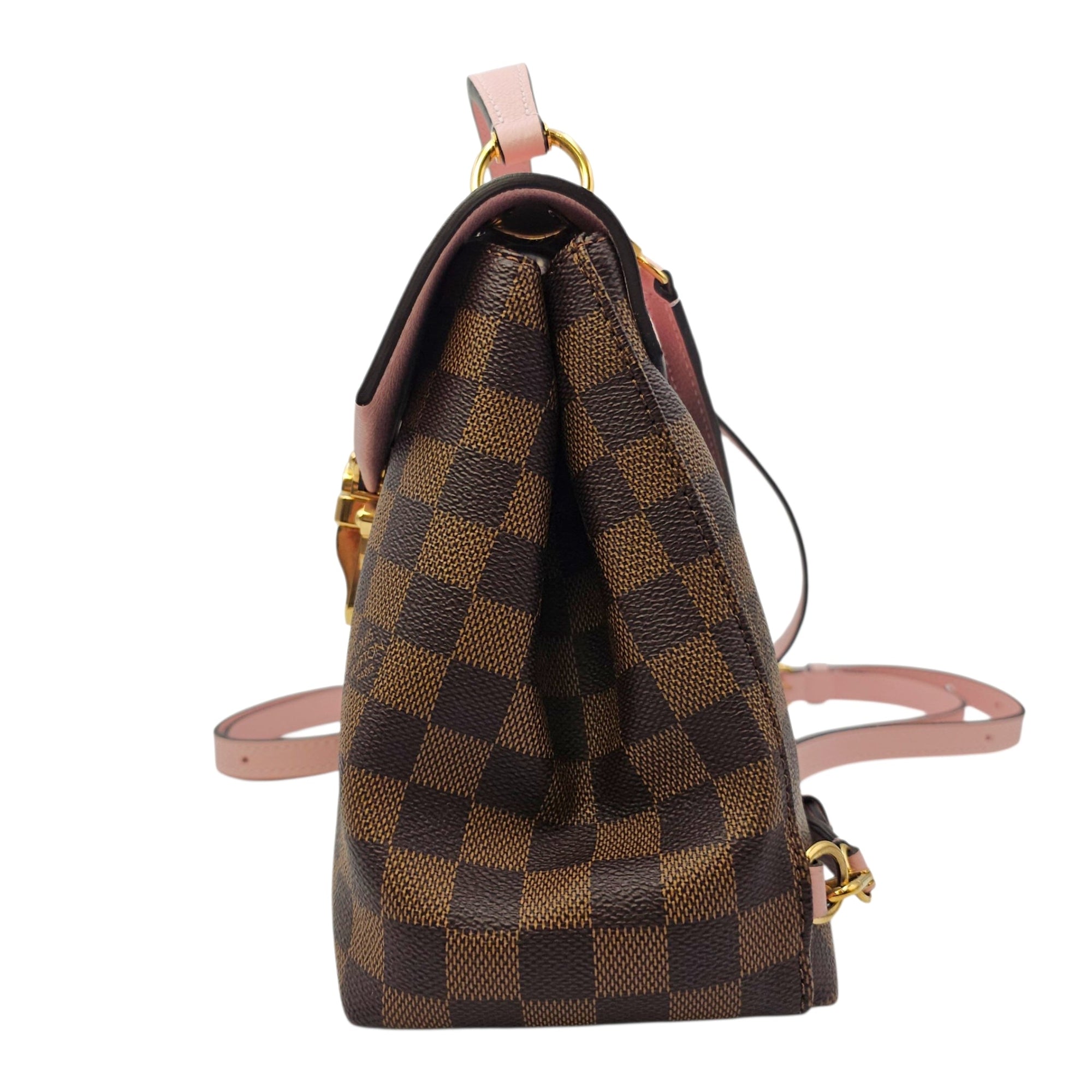 Damier Ebene Clapton Powder Pink Backpack in Damier Ebene Gold hardware CL2604-20894 3