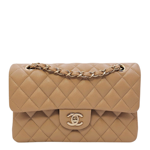 Small Classic Flap Beige Shoulder Bag in Caviar Leather Gold hardware CL2604-20905 1